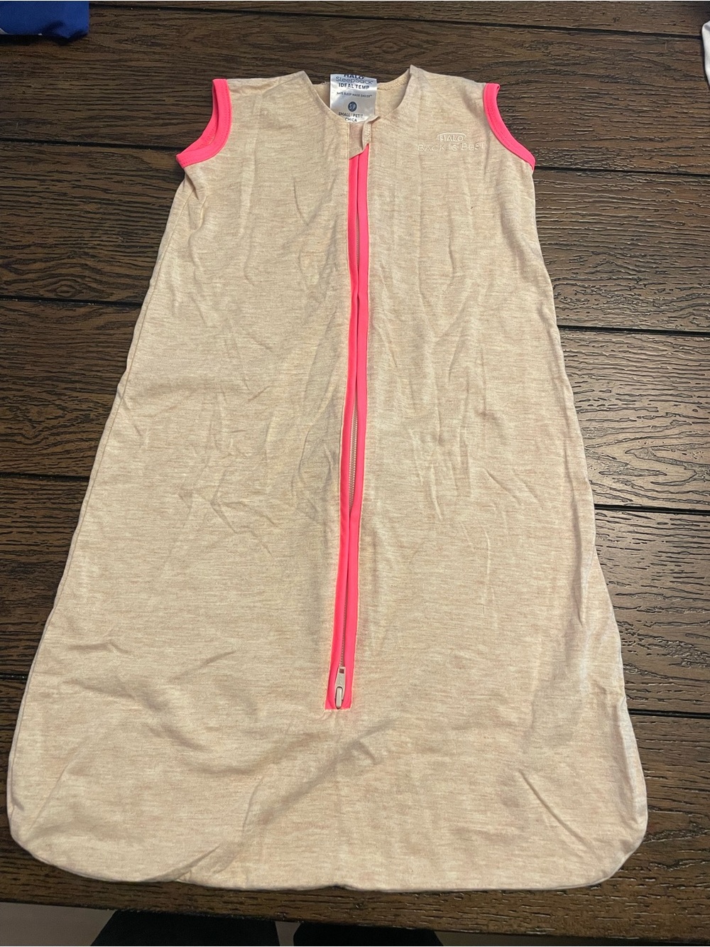 Halo Beige Sleep Sack with Bright Pink Trim and Zipper